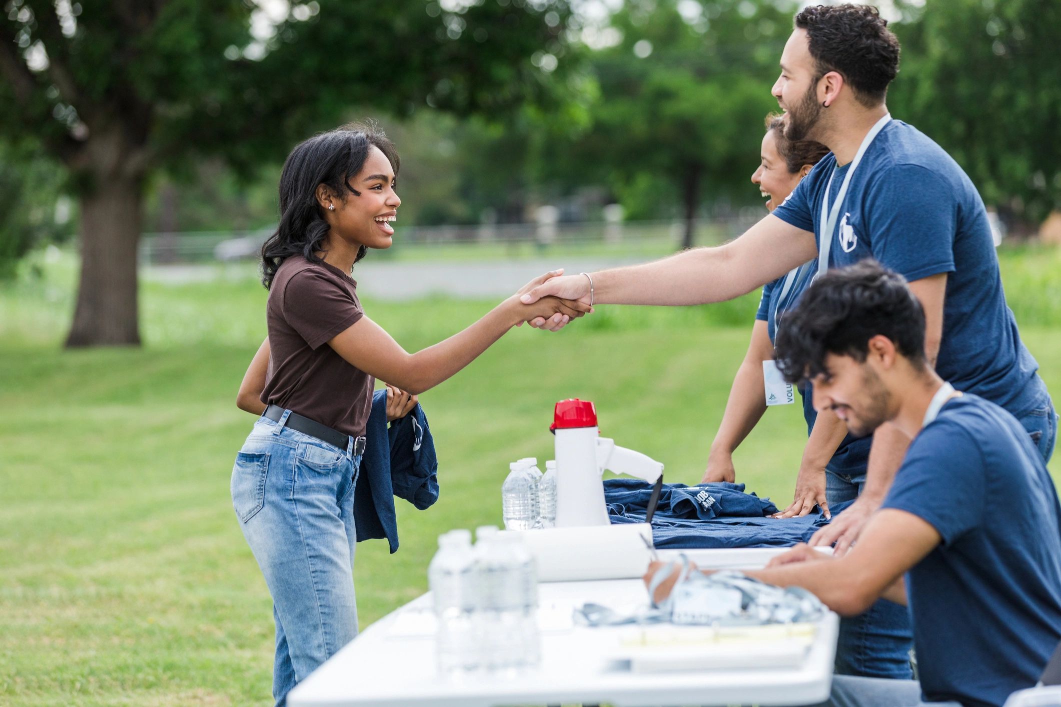 Volunteer registration table at a community event